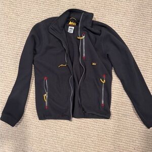 REI Gray Fleece Jacket with Red and Yellow Accents